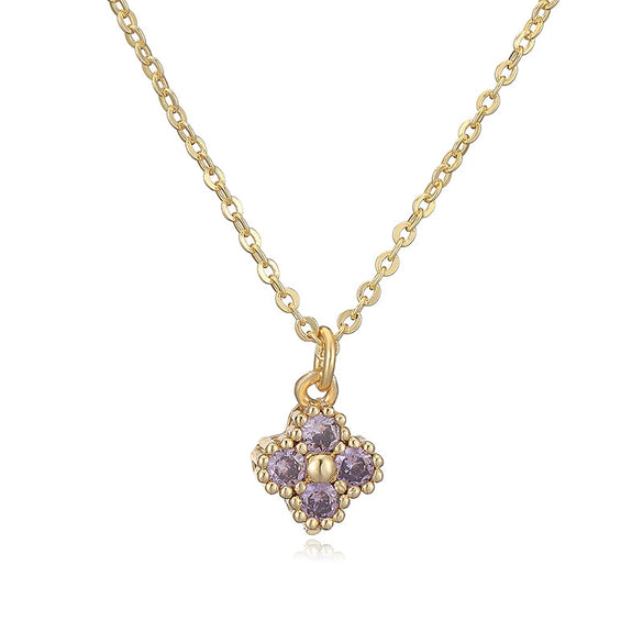 Light Luxury Copper Insert Zirconia Four Leaf Clover Flower Pendant O Chain Women's Necklace