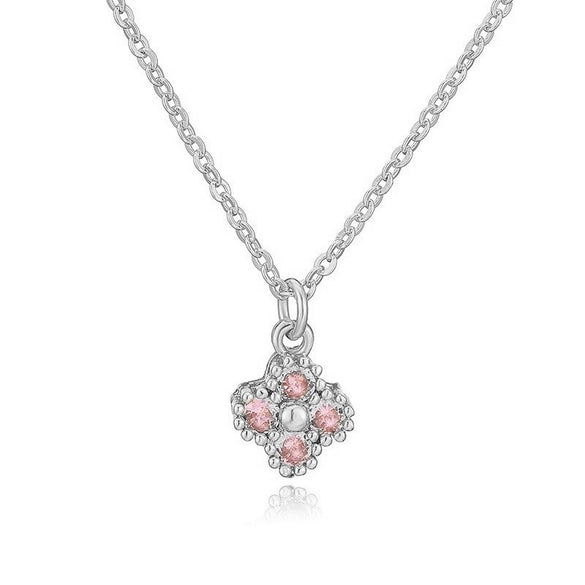 Light Luxury Copper Insert Zirconia Four Leaf Clover Flower Pendant O Chain Women's Necklace