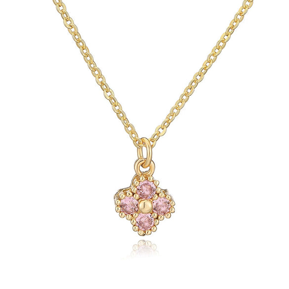 Light Luxury Copper Insert Zirconia Four Leaf Clover Flower Pendant O Chain Women's Necklace