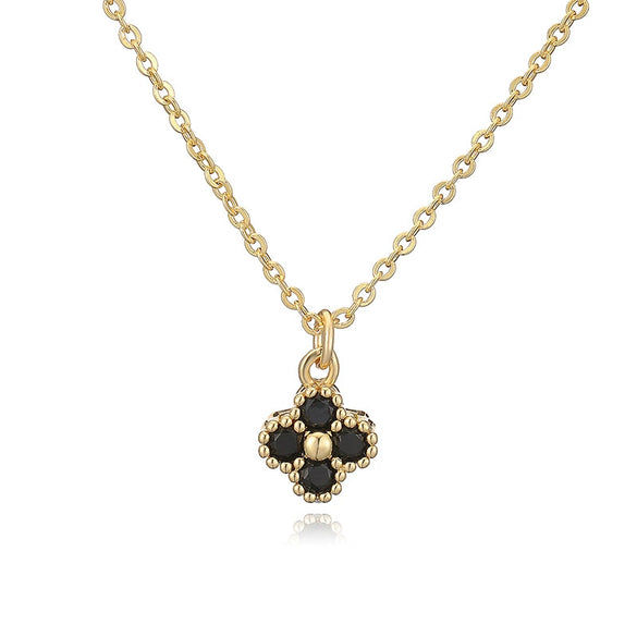 Light Luxury Copper Insert Zirconia Four Leaf Clover Flower Pendant O Chain Women's Necklace