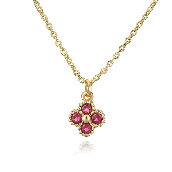 Light Luxury Copper Insert Zirconia Four Leaf Clover Flower Pendant O Chain Women's Necklace