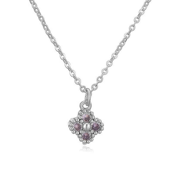 Light Luxury Copper Insert Zirconia Four Leaf Clover Flower Pendant O Chain Women's Necklace