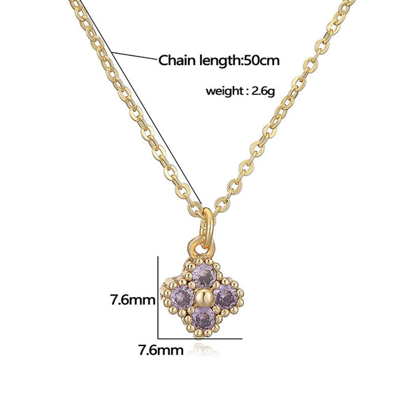 Light Luxury Copper Insert Zirconia Four Leaf Clover Flower Pendant O Chain Women's Necklace
