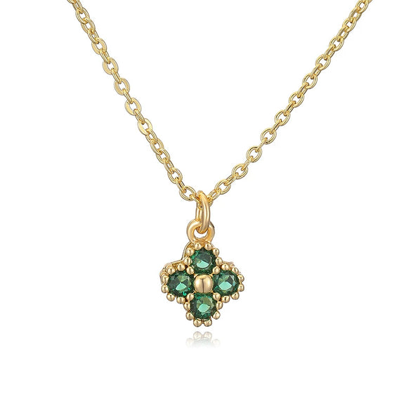 Light Luxury Copper Insert Zirconia Four Leaf Clover Flower Pendant O Chain Women's Necklace