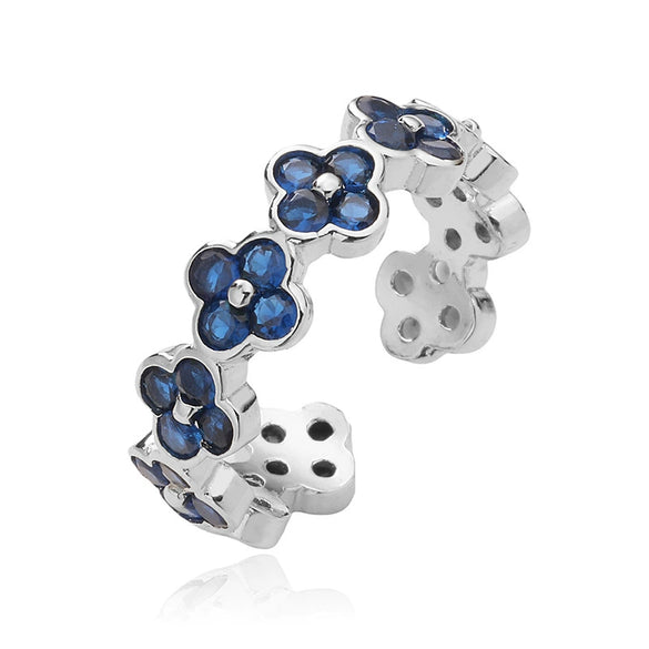 Light Luxury Copper Insert Zirconia Four Leaf Clover Opening Adjustable Ladies Ring With Geometric Pattern