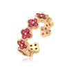 Light Luxury Copper Insert Zirconia Four Leaf Clover Opening Adjustable Ladies Ring With Geometric Pattern