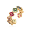 Light Luxury Copper Insert Zirconia Four Leaf Clover Opening Adjustable Ladies Ring With Geometric Pattern
