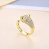 Light Luxury Copper Leopard Head Open Ring With Micro Inlaid Zircon Electroplated Retro Animal Design For Unisex