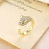 Light Luxury Copper Leopard Head Open Ring With Micro Inlaid Zircon Electroplated Retro Animal Design For Unisex