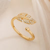 Light Luxury Copper Plated 18K Gold Zircon Love Leaf Opening Ring For Women With Geometric Pattern