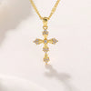 Light Luxury Copper Plated Real Gold Zircon Cross Pendant Women's Necklace
