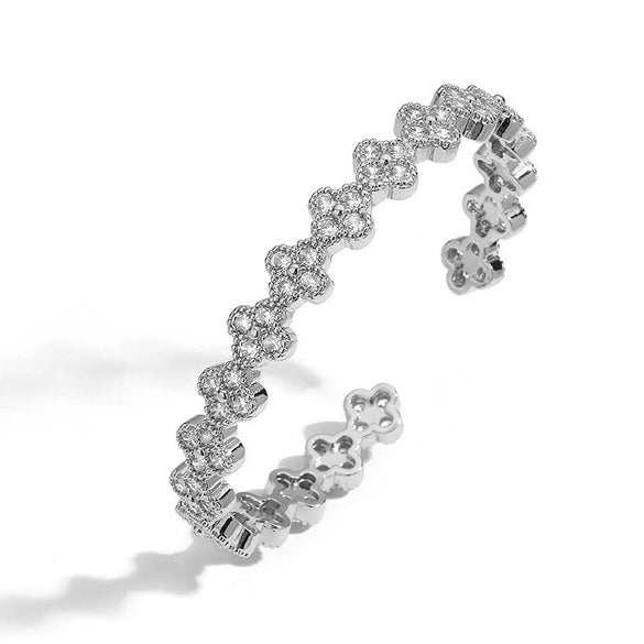 Light Luxury Copper Zirconia Four Leaf Clover Opening Adjustable Women's Bracelet