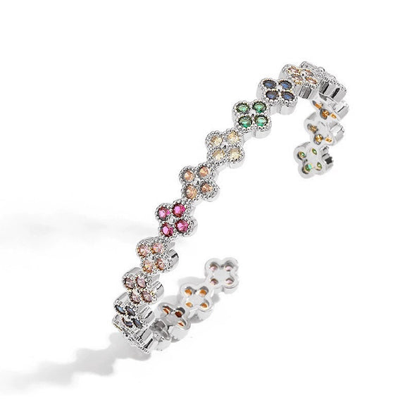 Light Luxury Copper Zirconia Four Leaf Clover Opening Adjustable Women's Bracelet