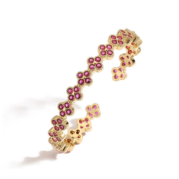 Light Luxury Copper Zirconia Four Leaf Clover Opening Adjustable Women's Bracelet