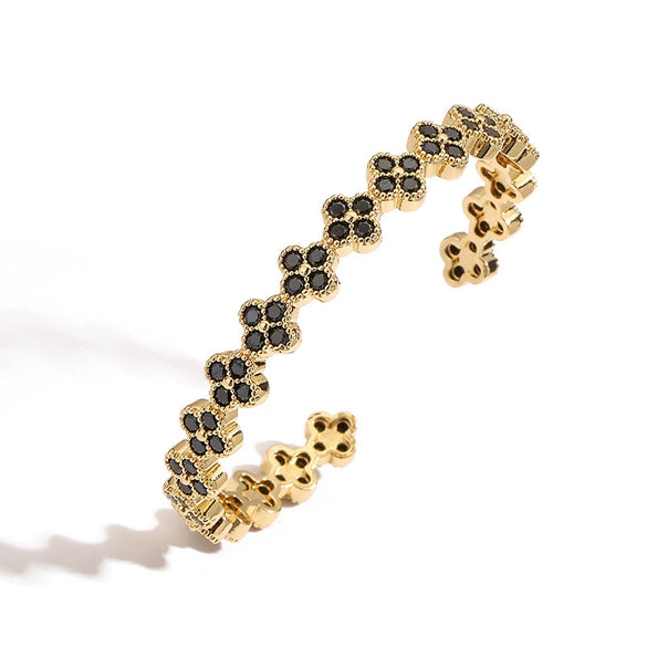 Light Luxury Copper Zirconia Four Leaf Clover Opening Adjustable Women's Bracelet