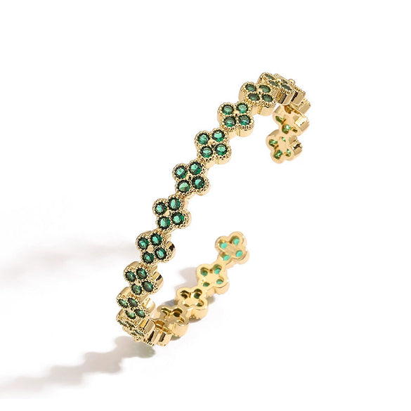 Light Luxury Copper Zirconia Four Leaf Clover Opening Adjustable Women's Bracelet
