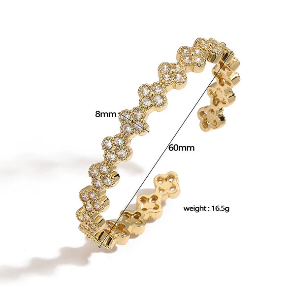 Light Luxury Copper Zirconia Four Leaf Clover Opening Adjustable Women's Bracelet