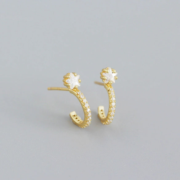 Light Luxury Cshaped S925 Sterling Silver Fivepointed Star Geometric Electroplated Earrings