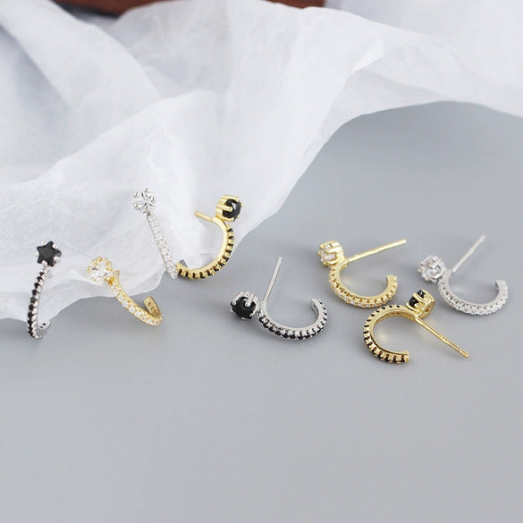 Light Luxury Cshaped S925 Sterling Silver Fivepointed Star Geometric Electroplated Earrings