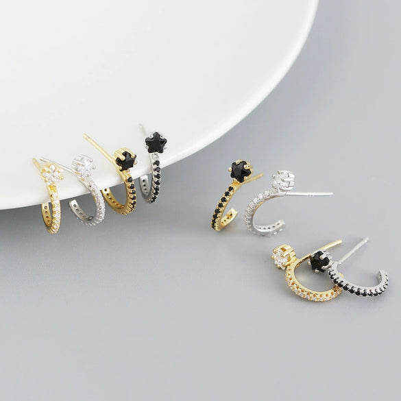 Light Luxury Cshaped S925 Sterling Silver Fivepointed Star Geometric Electroplated Earrings
