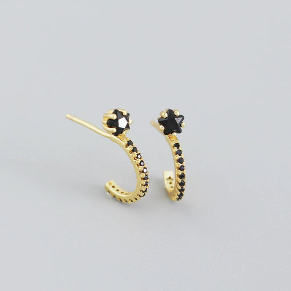 Light Luxury Cshaped S925 Sterling Silver Fivepointed Star Geometric Electroplated Earrings