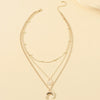 Light Luxury Design Three Layer Eight Mans Star Crescent Alloy Necklace For Women With Electroplating And Water Wave Chain