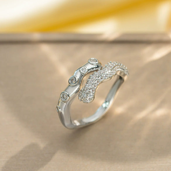 Light Luxury Design Women's Opening Adjustable Copper Ring With Full Diamond Inlaid Zircon Electroplated Heart Shape And Geometric Animal Zodiac Pattern
