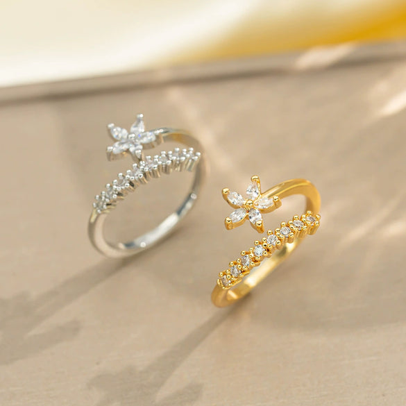 Light Luxury Design Women's Opening Adjustable Copper Ring With Full Diamond Inlaid Zircon Electroplated Heart Shape And Geometric Animal Zodiac Pattern