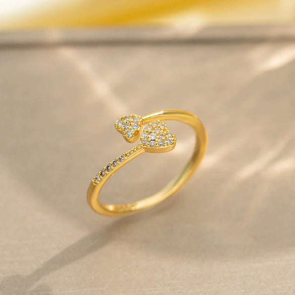 Light Luxury Design Women's Opening Adjustable Copper Ring With Full Diamond Inlaid Zircon Electroplated Heart Shape And Geometric Animal Zodiac Pattern