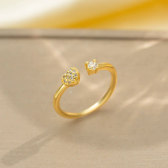 Light Luxury Design Women's Opening Adjustable Copper Ring With Full Diamond Inlaid Zircon Electroplated Heart Shape And Geometric Animal Zodiac Pattern