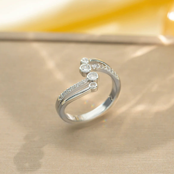 Light Luxury Design Women's Opening Adjustable Copper Ring With Full Diamond Inlaid Zircon Electroplated Heart Shape And Geometric Animal Zodiac Pattern