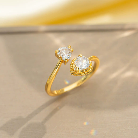 Light Luxury Design Women's Opening Adjustable Copper Ring With Full Diamond Inlaid Zircon Electroplated Heart Shape And Geometric Animal Zodiac Pattern