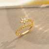 Light Luxury Design Women's Opening Adjustable Copper Ring With Full Diamond Inlaid Zircon Electroplated Heart Shape And Geometric Animal Zodiac Pattern