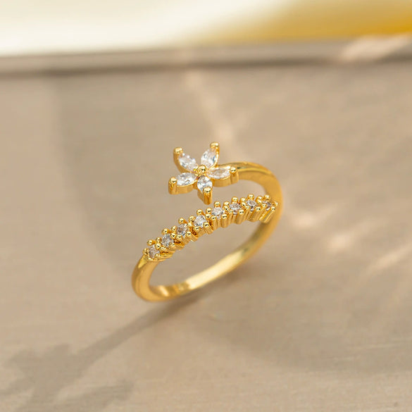 Light Luxury Design Women's Opening Adjustable Copper Ring With Full Diamond Inlaid Zircon Electroplated Heart Shape And Geometric Animal Zodiac Pattern
