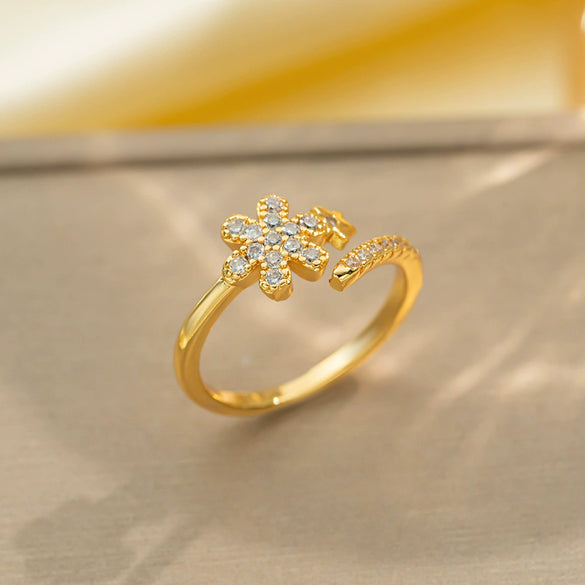 Light Luxury Design Women's Opening Adjustable Copper Ring With Full Diamond Inlaid Zircon Electroplated Heart Shape And Geometric Animal Zodiac Pattern