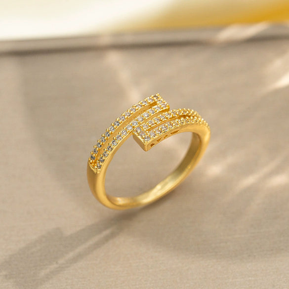 Light Luxury Design Women's Opening Adjustable Copper Ring With Full Diamond Inlaid Zircon Electroplated Heart Shape And Geometric Animal Zodiac Pattern