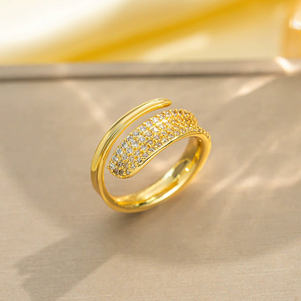 Light Luxury Design Women's Opening Adjustable Copper Ring With Full Diamond Inlaid Zircon Electroplated Heart Shape And Geometric Animal Zodiac Pattern