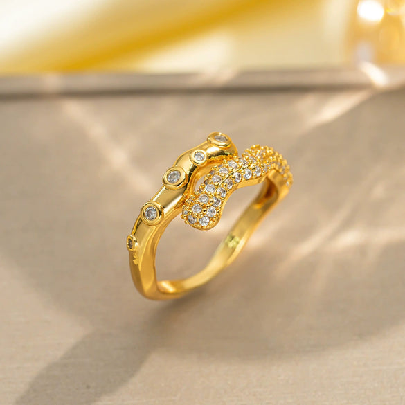 Light Luxury Design Women's Opening Adjustable Copper Ring With Full Diamond Inlaid Zircon Electroplated Heart Shape And Geometric Animal Zodiac Pattern
