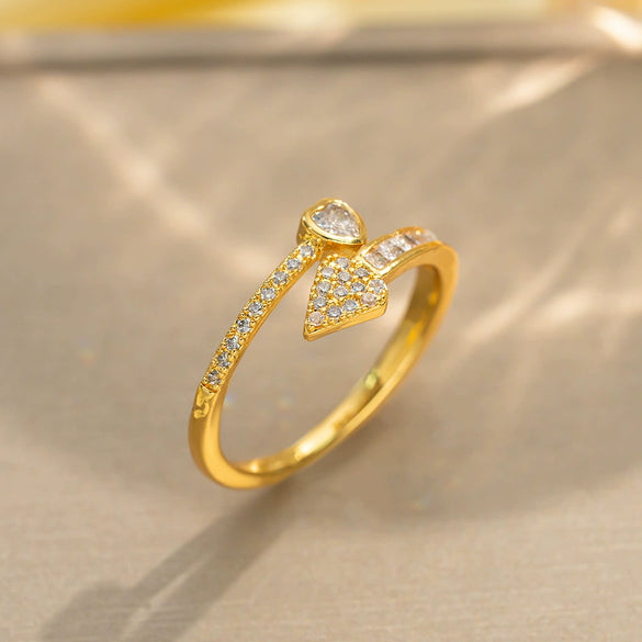 Light Luxury Design Women's Opening Adjustable Copper Ring With Full Diamond Inlaid Zircon Electroplated Heart Shape And Geometric Animal Zodiac Pattern