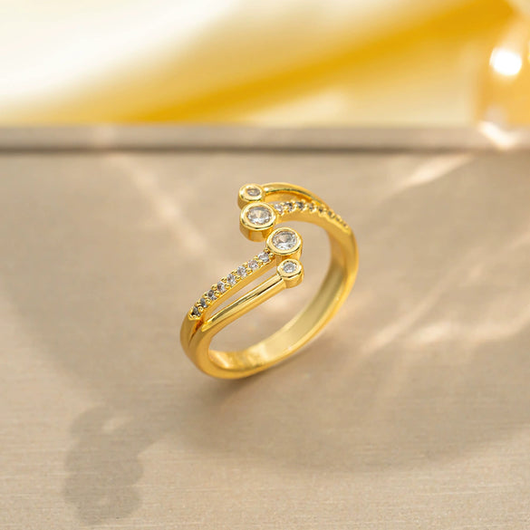Light Luxury Design Women's Opening Adjustable Copper Ring With Full Diamond Inlaid Zircon Electroplated Heart Shape And Geometric Animal Zodiac Pattern