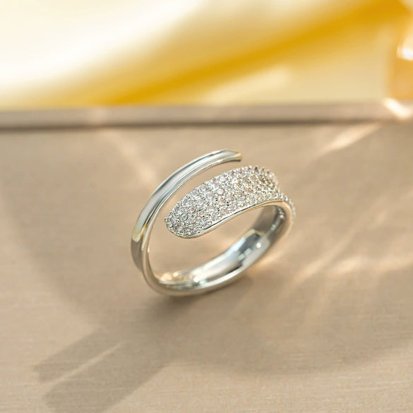Light Luxury Design Women's Opening Adjustable Copper Ring With Full Diamond Inlaid Zircon Electroplated Heart Shape And Geometric Animal Zodiac Pattern