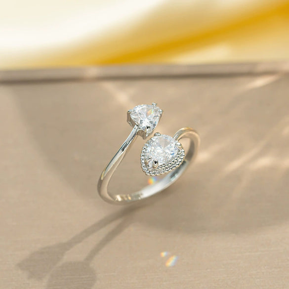 Light Luxury Design Women's Opening Adjustable Copper Ring With Full Diamond Inlaid Zircon Electroplated Heart Shape And Geometric Animal Zodiac Pattern