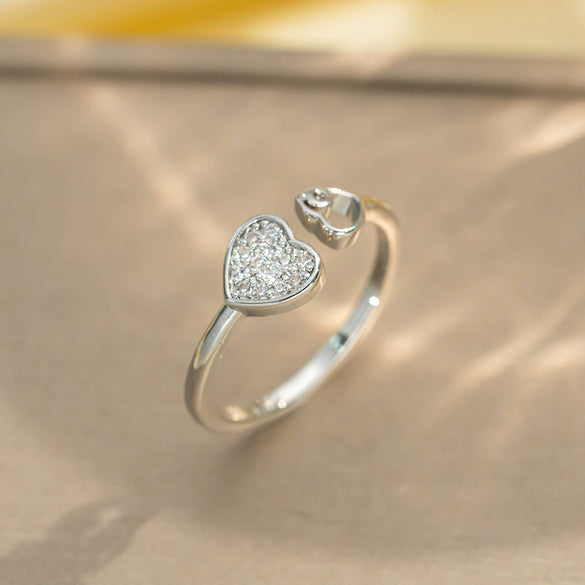 Light Luxury Design Women's Opening Adjustable Copper Ring With Full Diamond Inlaid Zircon Electroplated Heart Shape And Geometric Animal Zodiac Pattern