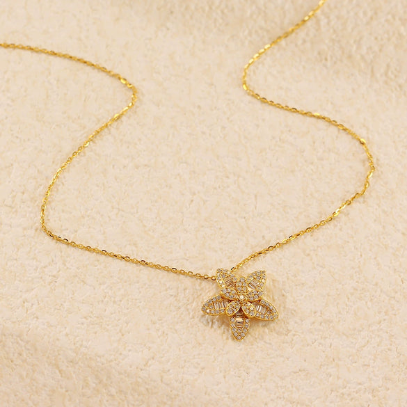 Light Luxury Diamond Necklace S925 Silver Fivepointed Star Oshaped Chain Electroplating Geometric Style For Women