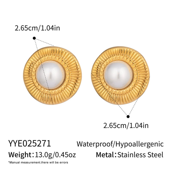 Light Luxury Elegant Lace Pearl Stainless Steel Jewelry Earrings And Ring With Geometric Pattern Electroplating