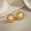 Light Luxury Elegant Lace Pearl Stainless Steel Jewelry Earrings And Ring With Geometric Pattern Electroplating