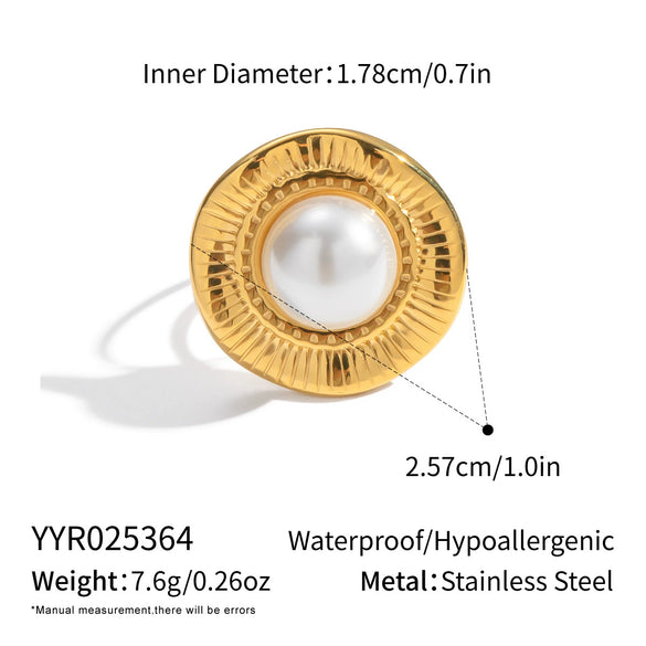 Light Luxury Elegant Lace Pearl Stainless Steel Jewelry Earrings And Ring With Geometric Pattern Electroplating
