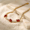 Light Luxury Elegant Red Zircon Embellished Titanium Steel Electroplated Stackable Commuter Bracelet Unisex