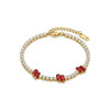 Light Luxury Elegant Red Zircon Embellished Titanium Steel Electroplated Stackable Commuter Bracelet Unisex