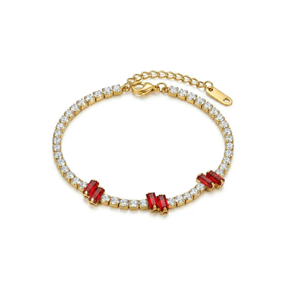 Light Luxury Elegant Red Zircon Embellished Titanium Steel Electroplated Stackable Commuter Bracelet Unisex